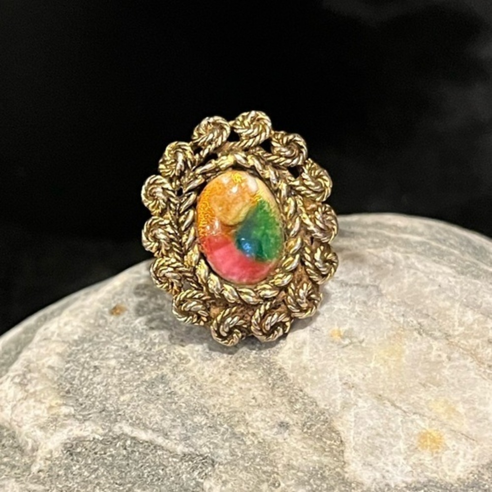 Vintage Gold Swirled Multicolor Ring Adjustable
